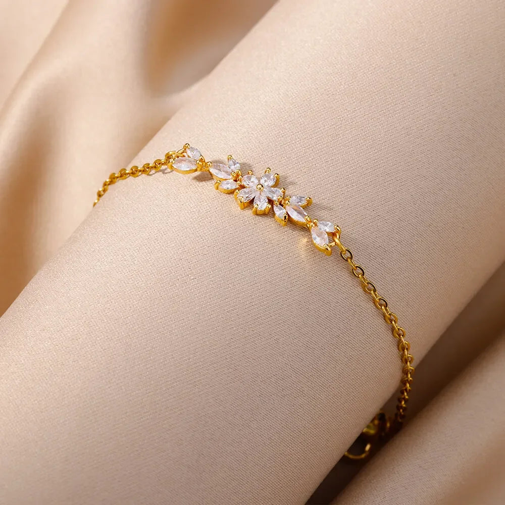 White Zircon Flower Bracelet – Stainless Steel by ZEB Jewelry – view 7