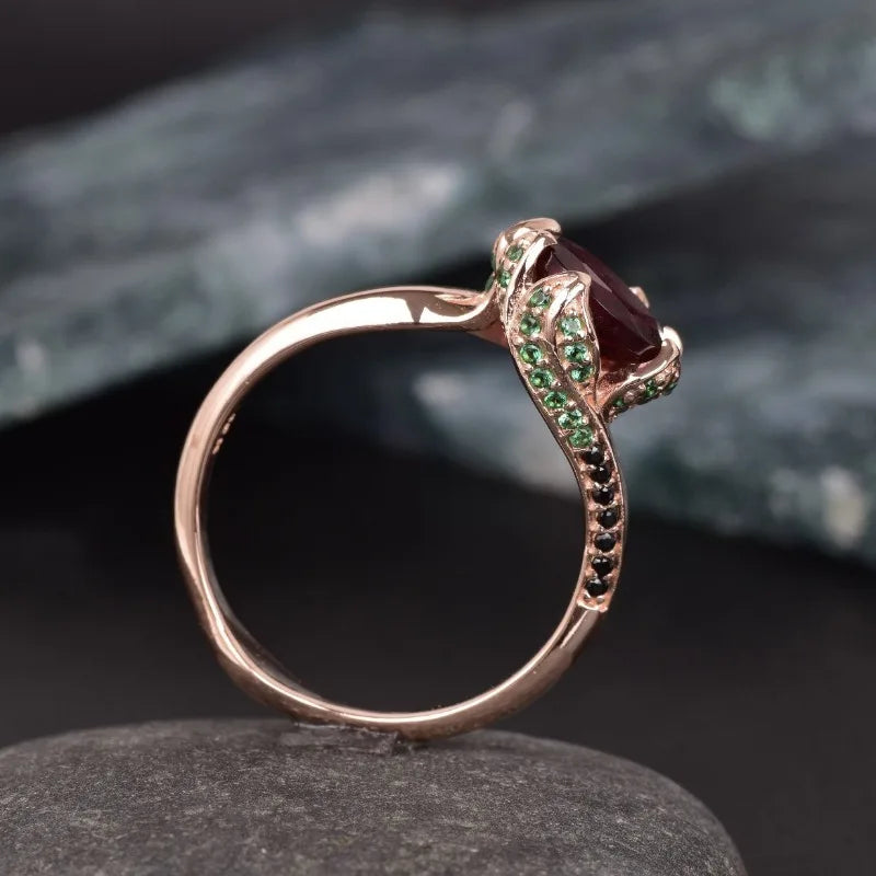 Rose Flower Red Stone Ring by ZEB Jewelry – view 3