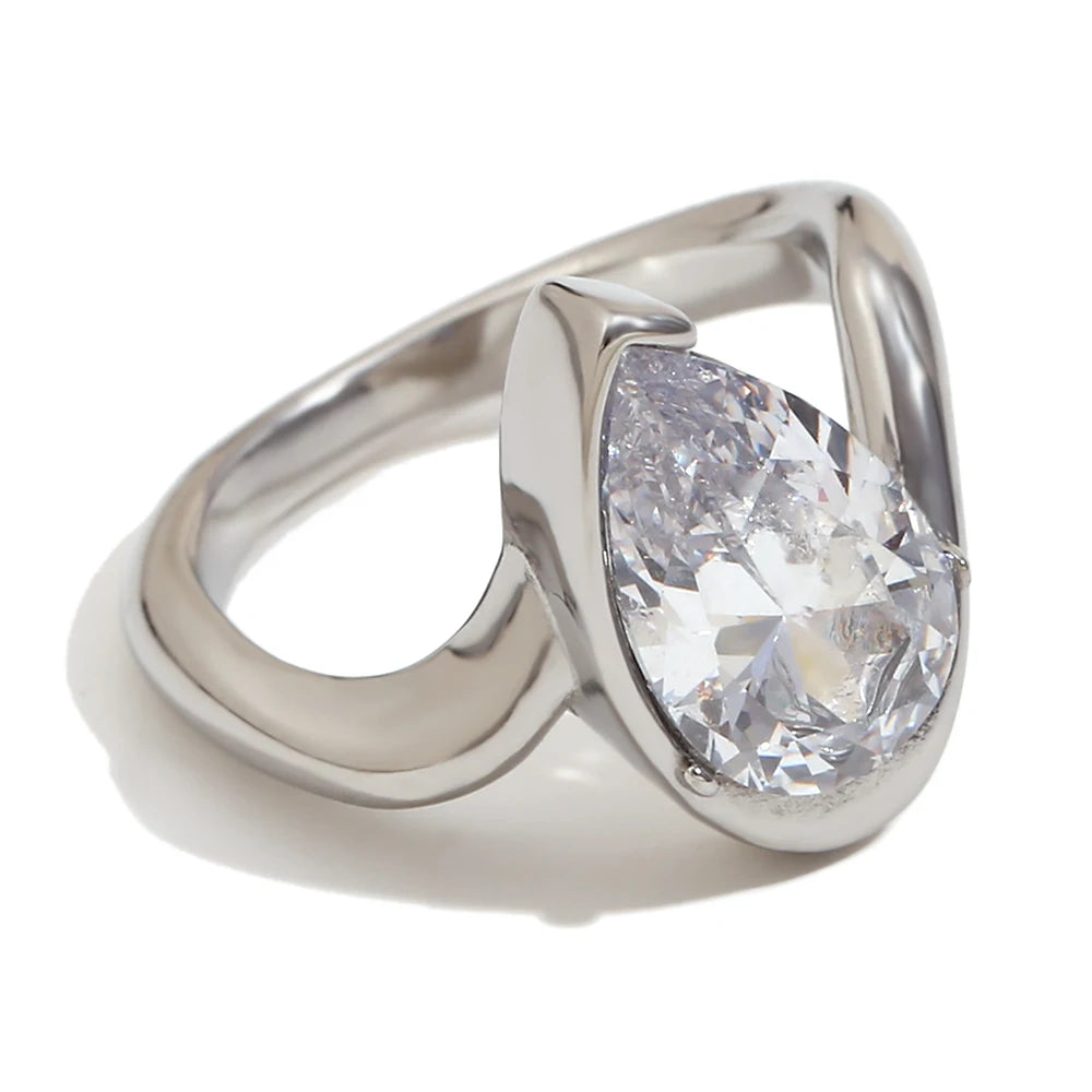 Waterdrop Rhinestone Ring – Stainless Steel by ZEB Jewelry – view 10