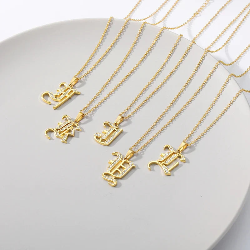 Old English Initial Necklace – Stainless Steel & Zircon by ZEB Jewelry – view 23