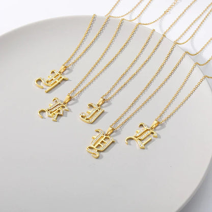 Old English Initial Necklace – Stainless Steel & Zircon by ZEB Jewelry – view 23