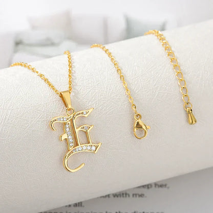 Old English Initial Necklace – Stainless Steel & Zircon by ZEB Jewelry – view 10