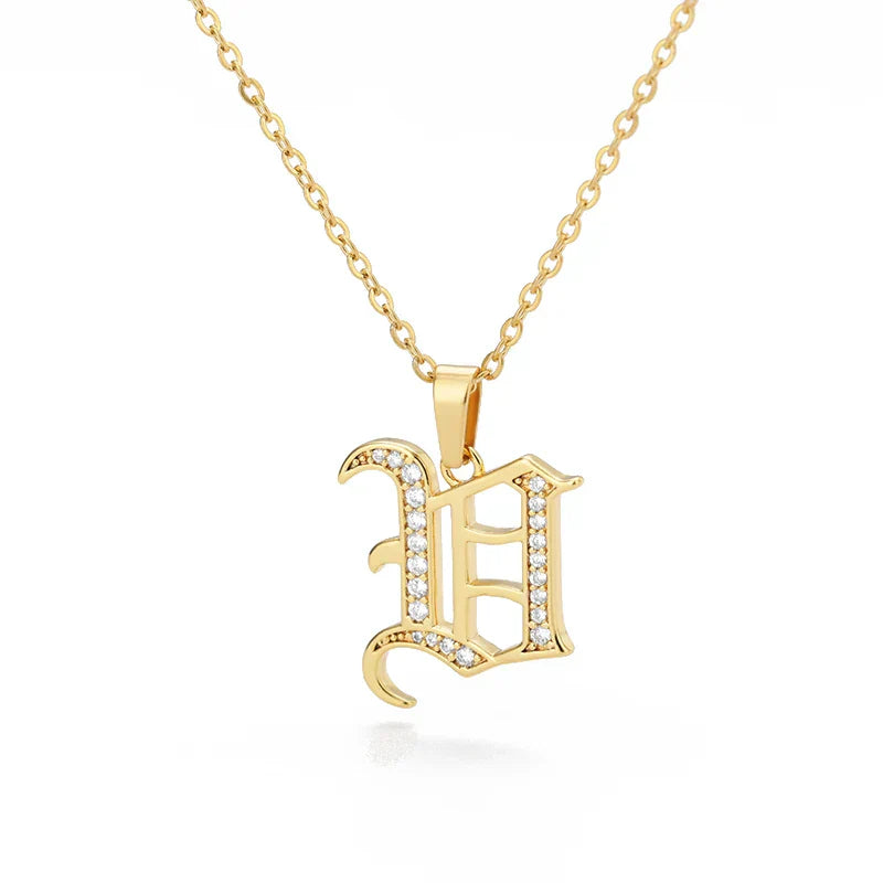 Old English Initial Necklace – Stainless Steel & Zircon by ZEB Jewelry – view 34