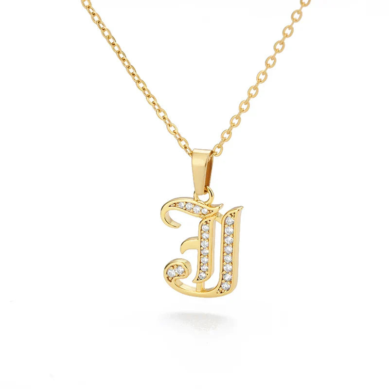 Old English Initial Necklace – Stainless Steel & Zircon by ZEB Jewelry – view 33