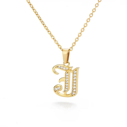 Old English Initial Necklace – Stainless Steel & Zircon by ZEB Jewelry – view 33