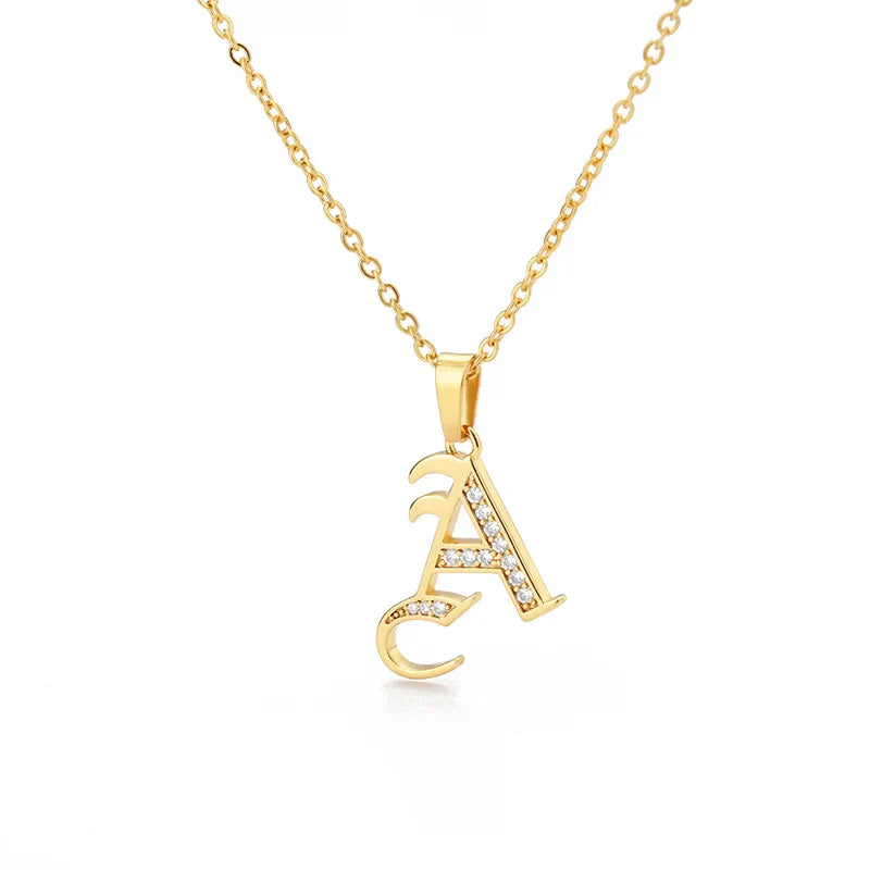 Old English Initial Necklace – Stainless Steel & Zircon by ZEB Jewelry – view 45