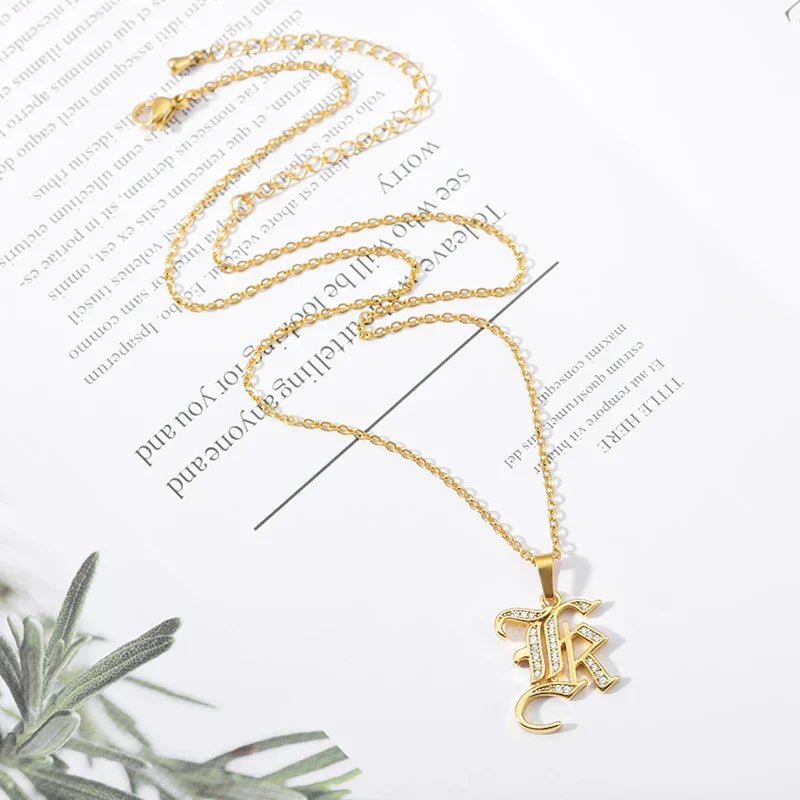 Old English Initial Necklace – Stainless Steel & Zircon by ZEB Jewelry – view 26