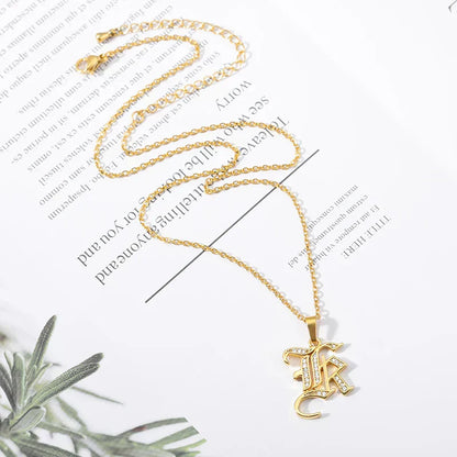Old English Initial Necklace – Stainless Steel & Zircon by ZEB Jewelry – view 26