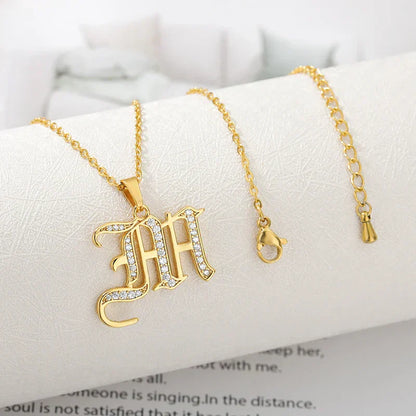 Old English Initial Necklace – Stainless Steel & Zircon by ZEB Jewelry – view 8