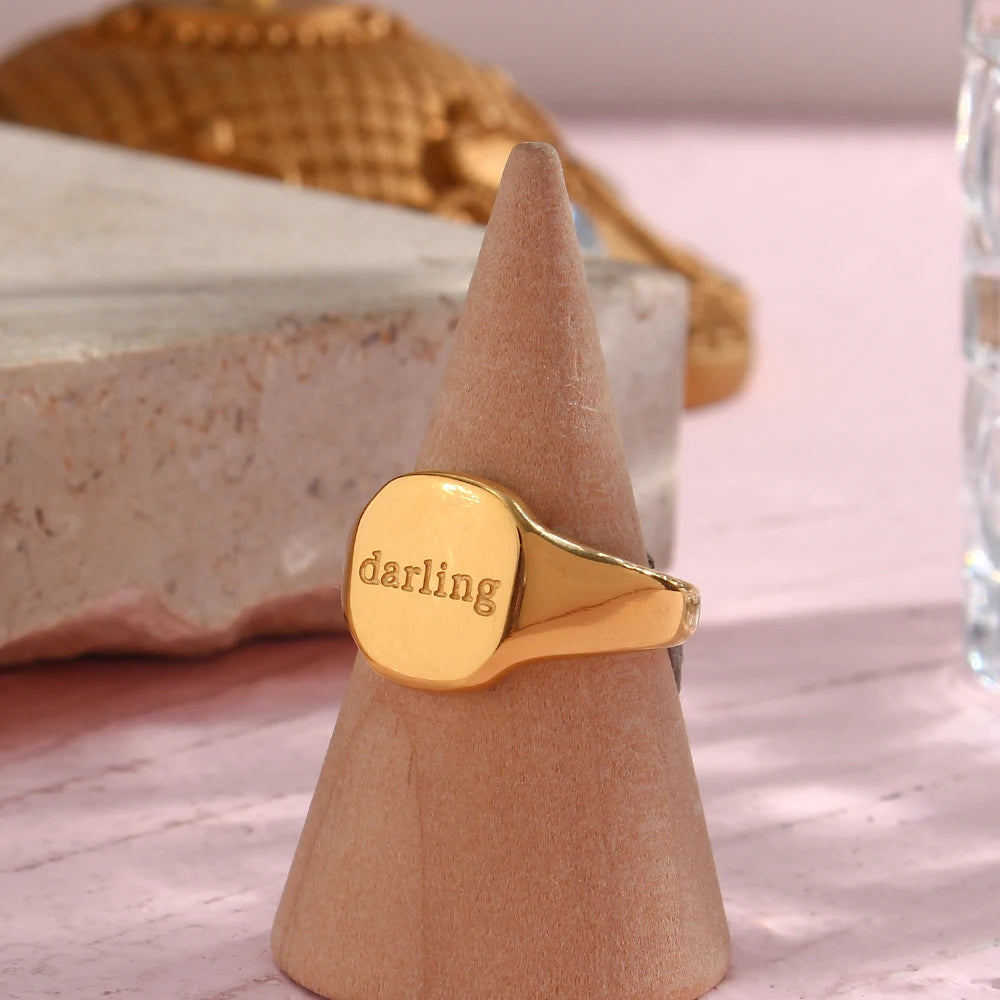 Engraved Ring – 18K Gold-Plated Stainless Steel by ZEB Jewelry – view 13