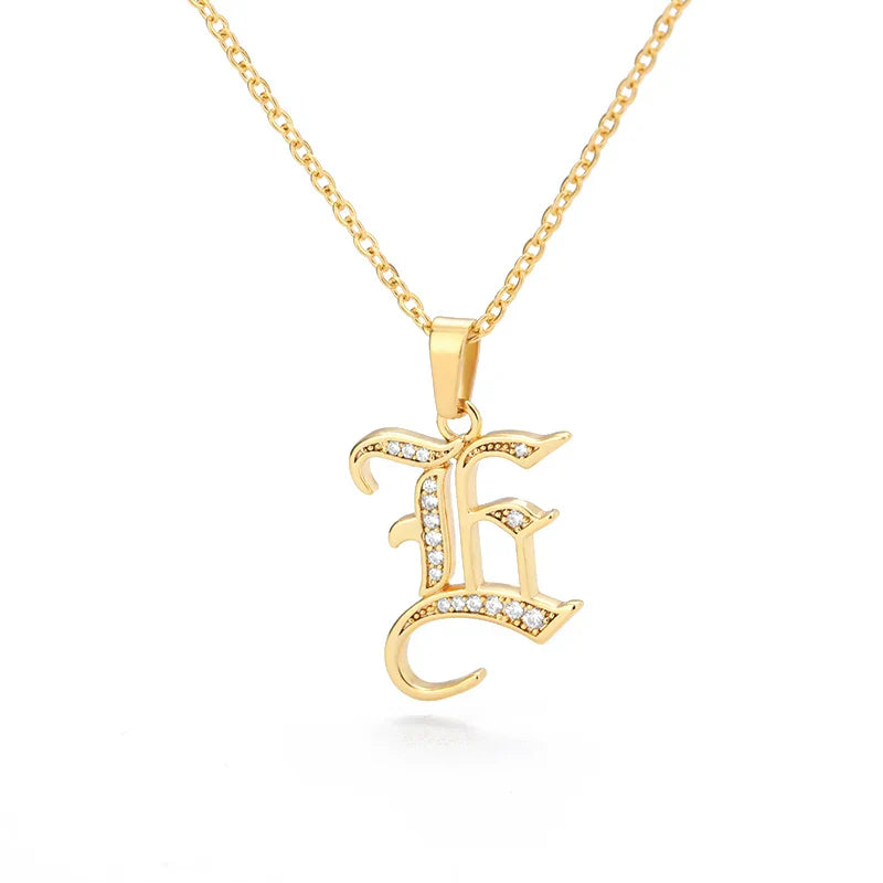 Old English Initial Necklace – Stainless Steel & Zircon by ZEB Jewelry – view 30