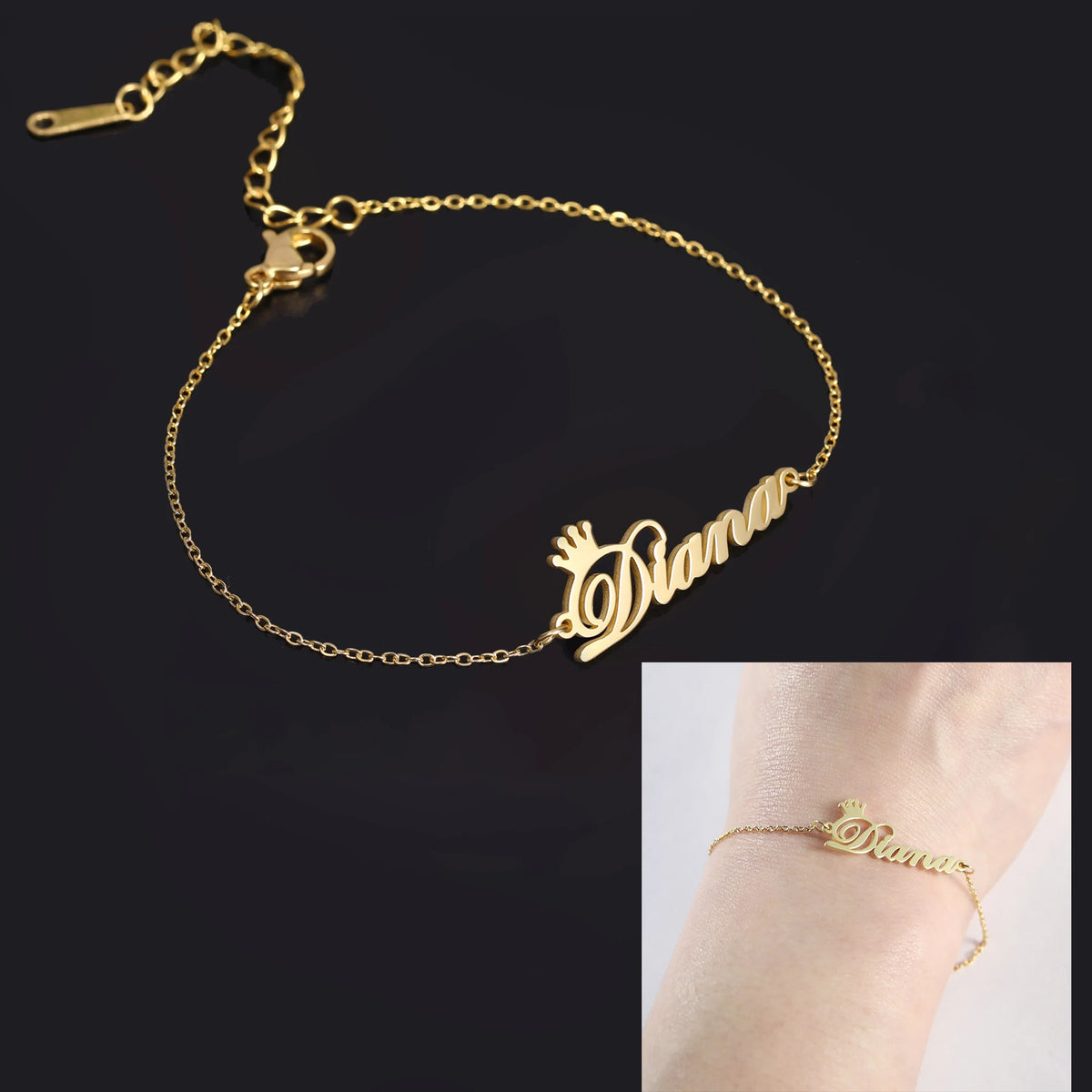 Personalized Crown Name Bracelet – Stainless Steel by ZEB Jewelry – view 4