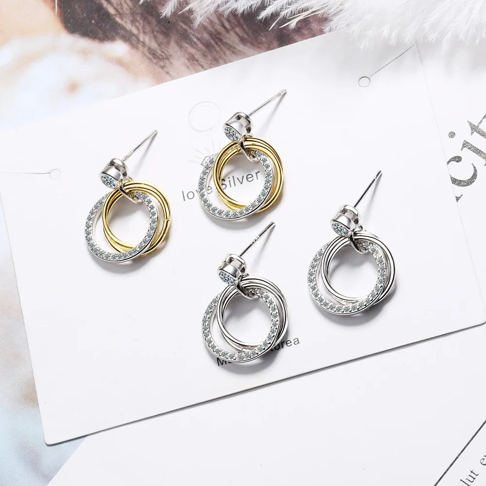 Crystal Circle Drop Earrings – 925 Sterling Silver by ZEB Jewelry – view 5
