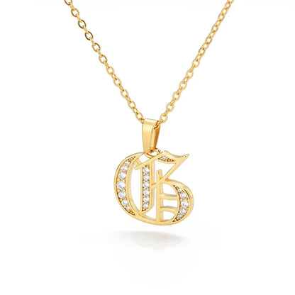 Old English Initial Necklace – Stainless Steel & Zircon by ZEB Jewelry – view 32