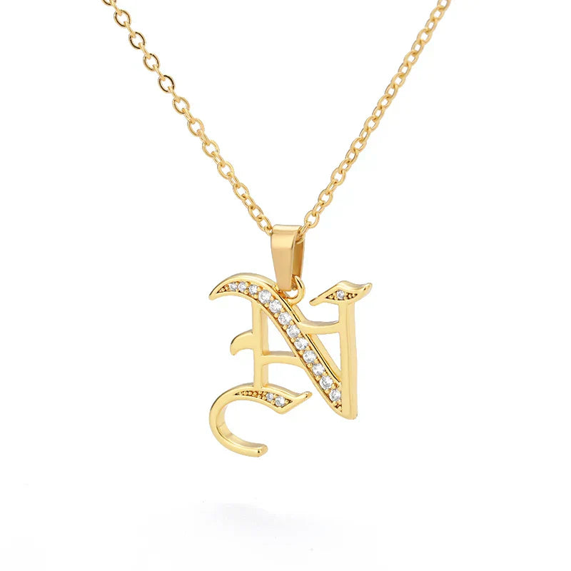 Old English Initial Necklace – Stainless Steel & Zircon by ZEB Jewelry – view 43
