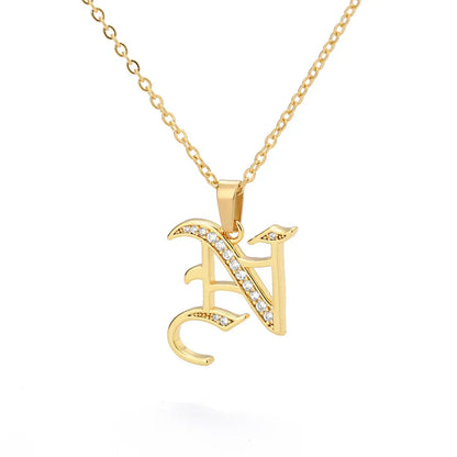 Old English Initial Necklace – Stainless Steel & Zircon by ZEB Jewelry – view 43