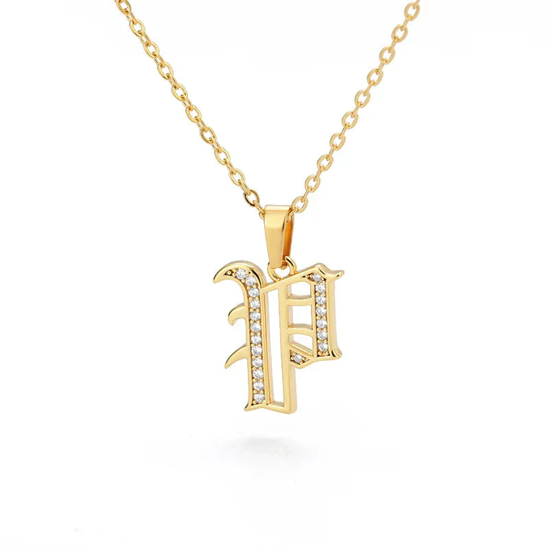Old English Initial Necklace – Stainless Steel & Zircon by ZEB Jewelry – view 54