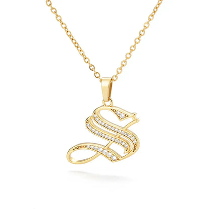 Old English Initial Necklace – Stainless Steel & Zircon by ZEB Jewelry – view 42
