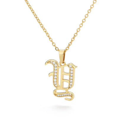 Old English Initial Necklace – Stainless Steel & Zircon by ZEB Jewelry – view 40