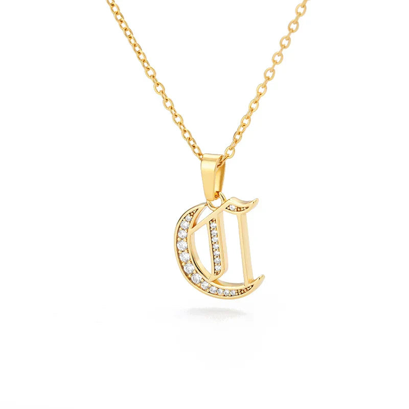 Old English Initial Necklace – Stainless Steel & Zircon by ZEB Jewelry – view 37