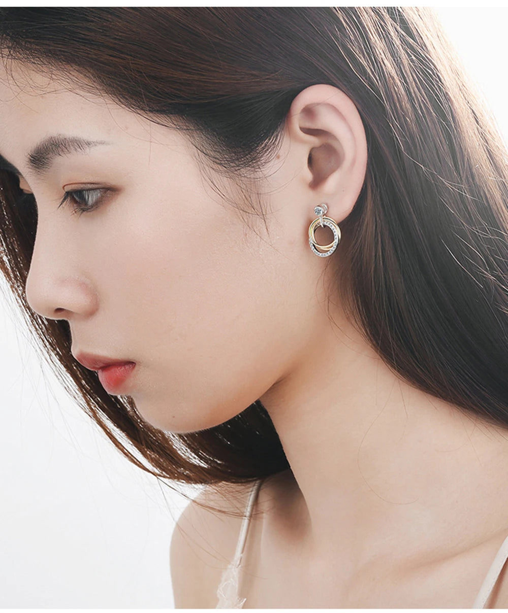 Crystal Circle Drop Earrings – 925 Sterling Silver by ZEB Jewelry – view 2