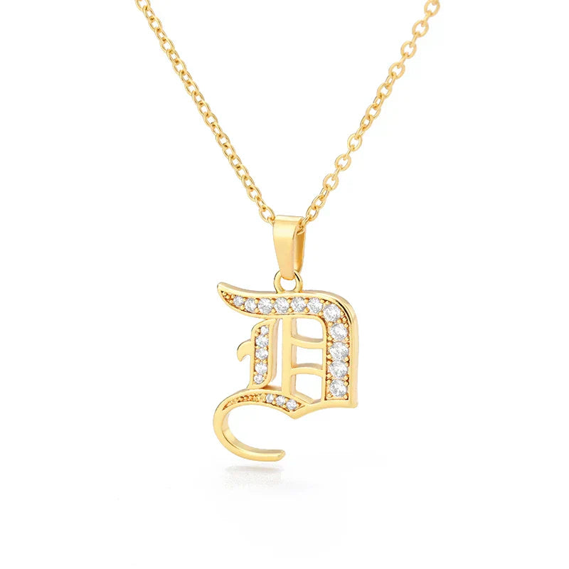 Old English Initial Necklace – Stainless Steel & Zircon by ZEB Jewelry – view 44