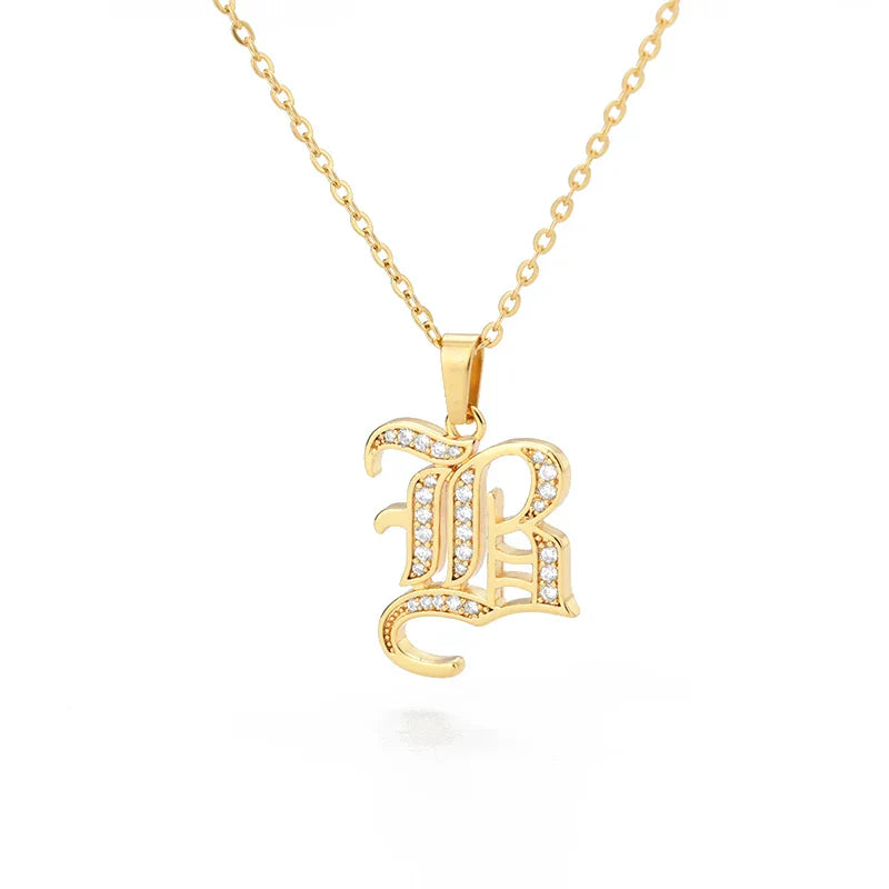 Old English Initial Necklace – Stainless Steel & Zircon by ZEB Jewelry – view 46