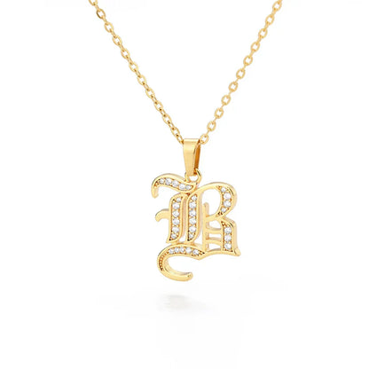 Old English Initial Necklace – Stainless Steel & Zircon by ZEB Jewelry – view 46