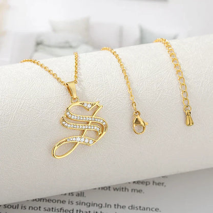 Old English Initial Necklace – Stainless Steel & Zircon by ZEB Jewelry – view 6