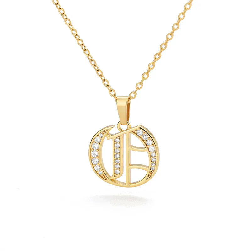 Old English Initial Necklace – Stainless Steel & Zircon by ZEB Jewelry – view 38