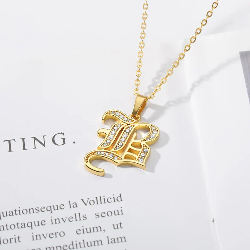 Old English Initial Necklace – Stainless Steel & Zircon by ZEB Jewelry – view 16