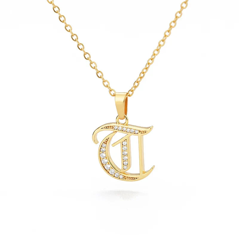 Old English Initial Necklace – Stainless Steel & Zircon by ZEB Jewelry – view 47