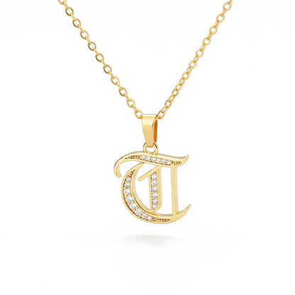 Old English Initial Necklace – Stainless Steel & Zircon by ZEB Jewelry – view 47