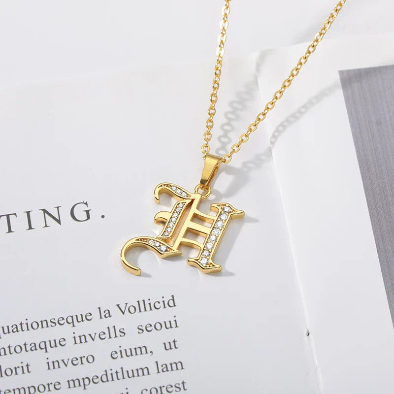 Old English Initial Necklace – Stainless Steel & Zircon by ZEB Jewelry – view 15