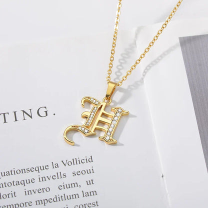 Old English Initial Necklace – Stainless Steel & Zircon by ZEB Jewelry – view 15
