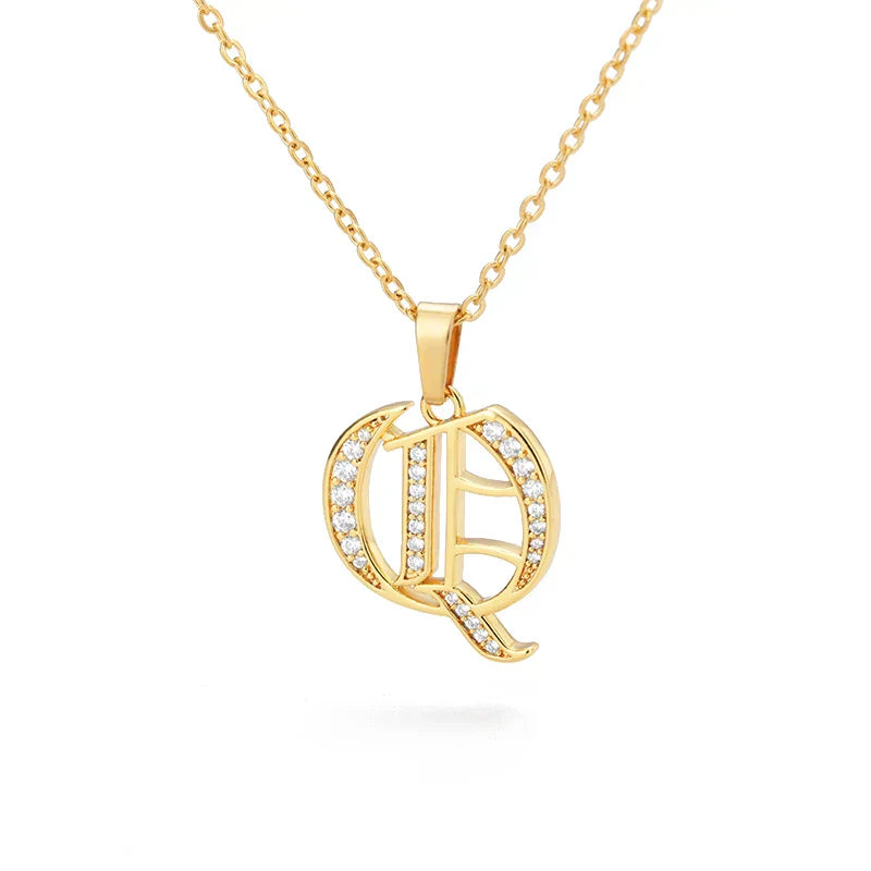 Old English Initial Necklace – Stainless Steel & Zircon by ZEB Jewelry – view 35