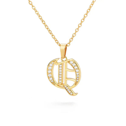Old English Initial Necklace – Stainless Steel & Zircon by ZEB Jewelry – view 35