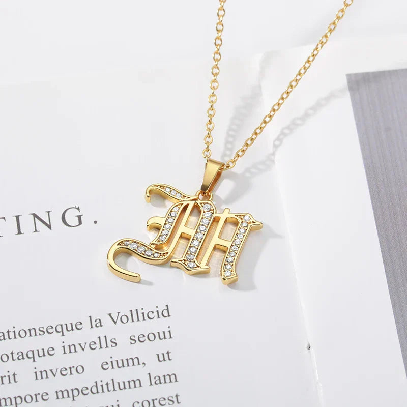 Old English Initial Necklace – Stainless Steel & Zircon by ZEB Jewelry – view 13