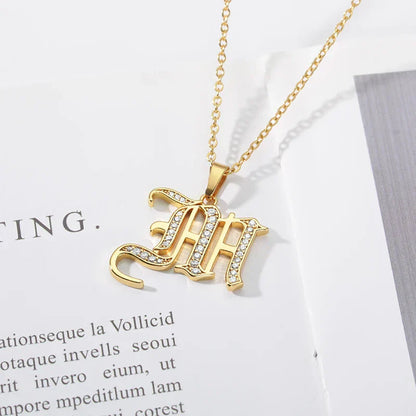 Old English Initial Necklace – Stainless Steel & Zircon by ZEB Jewelry – view 13
