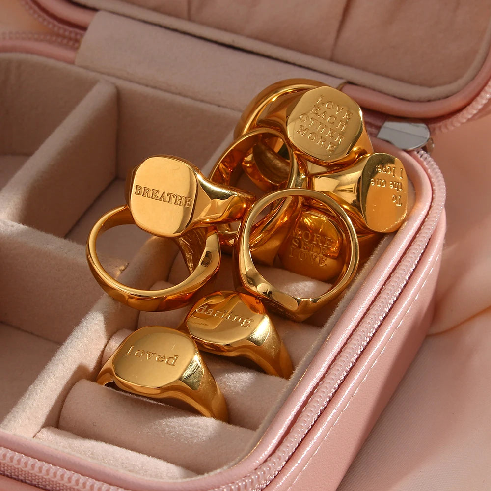 Engraved Ring – 18K Gold-Plated Stainless Steel by ZEB Jewelry – view 16