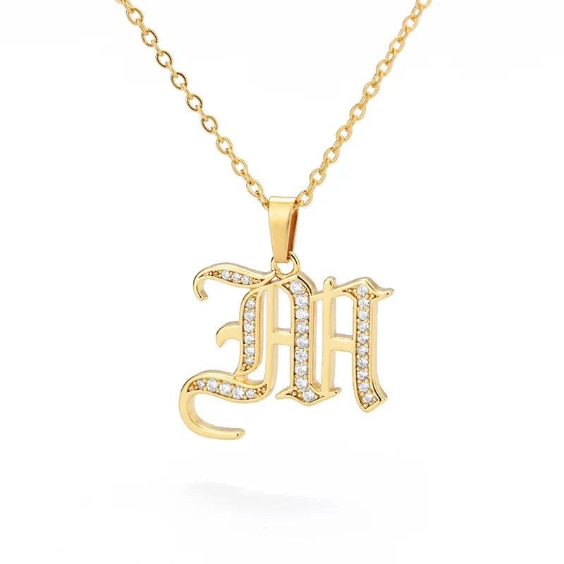 Old English Initial Necklace – Stainless Steel & Zircon by ZEB Jewelry – view 29