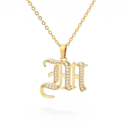 Old English Initial Necklace – Stainless Steel & Zircon by ZEB Jewelry – view 29
