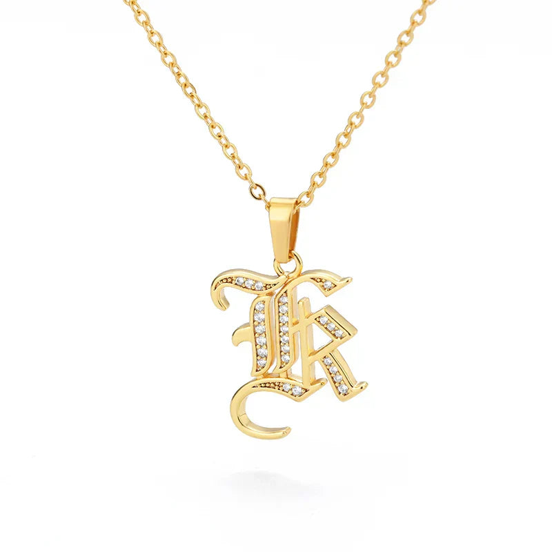 Old English Initial Necklace – Stainless Steel & Zircon by ZEB Jewelry – view 39