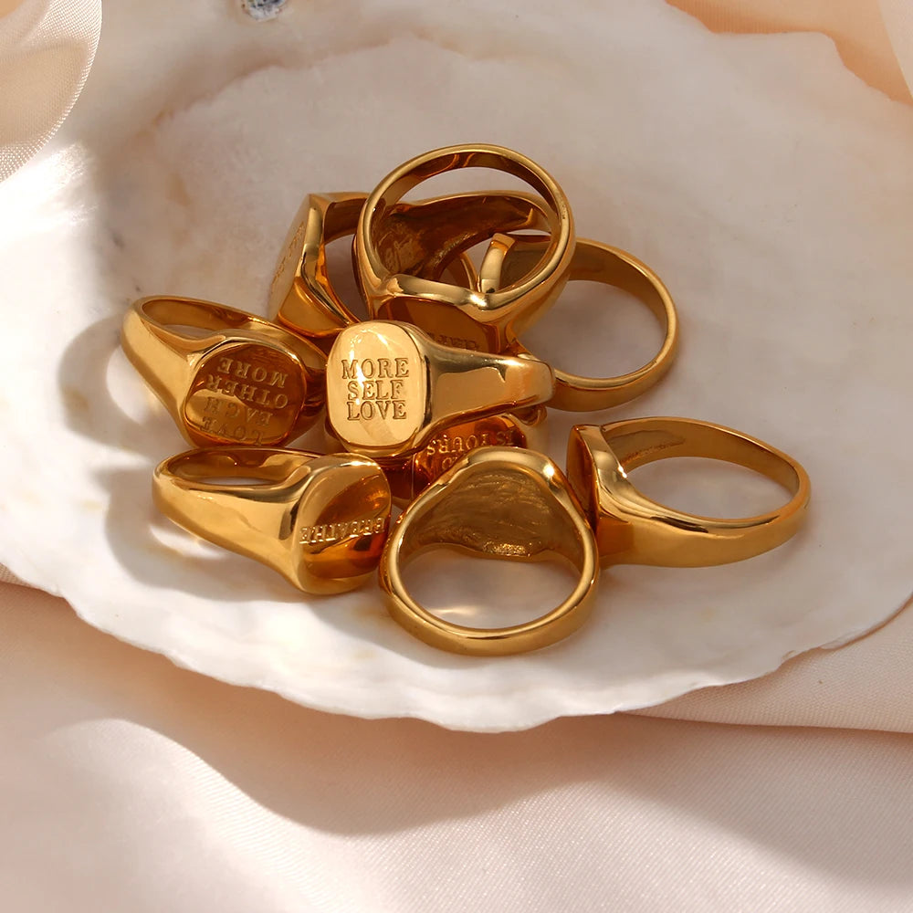 Engraved Ring – 18K Gold-Plated Stainless Steel by ZEB Jewelry – view 8