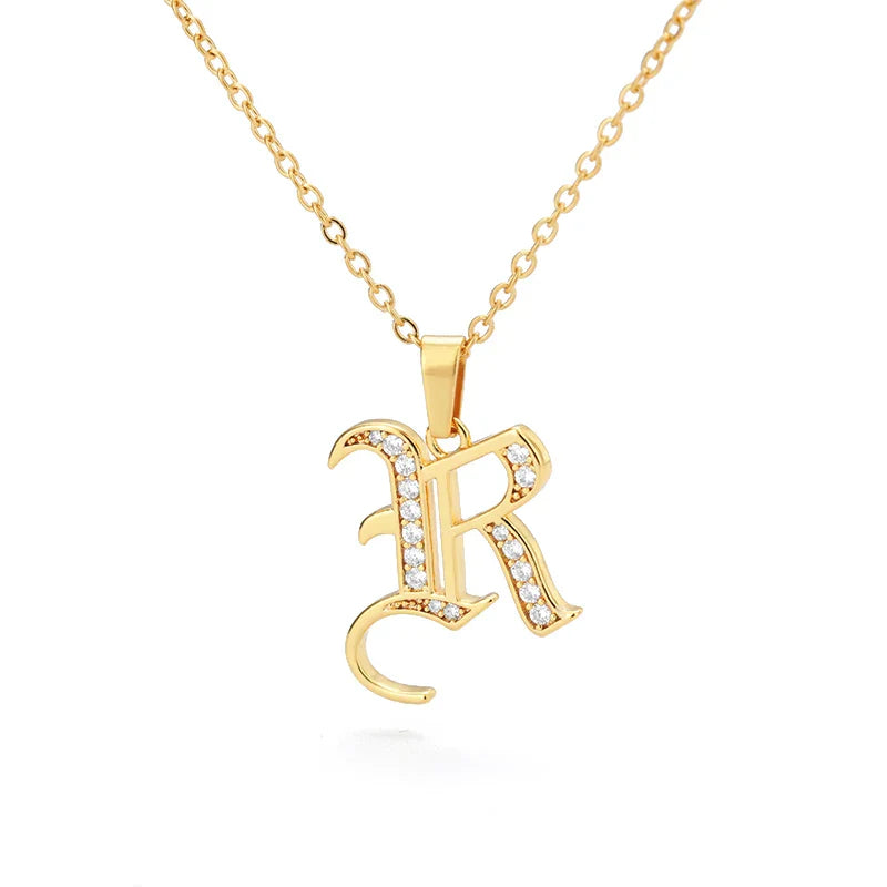 Old English Initial Necklace – Stainless Steel & Zircon by ZEB Jewelry – view 49
