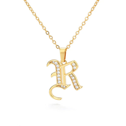 Old English Initial Necklace – Stainless Steel & Zircon by ZEB Jewelry – view 49