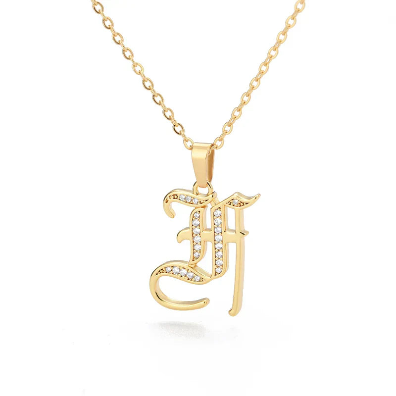 Old English Initial Necklace – Stainless Steel & Zircon by ZEB Jewelry – view 48