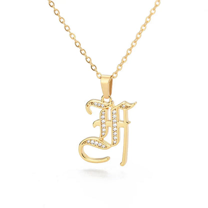 Old English Initial Necklace – Stainless Steel & Zircon by ZEB Jewelry – view 48