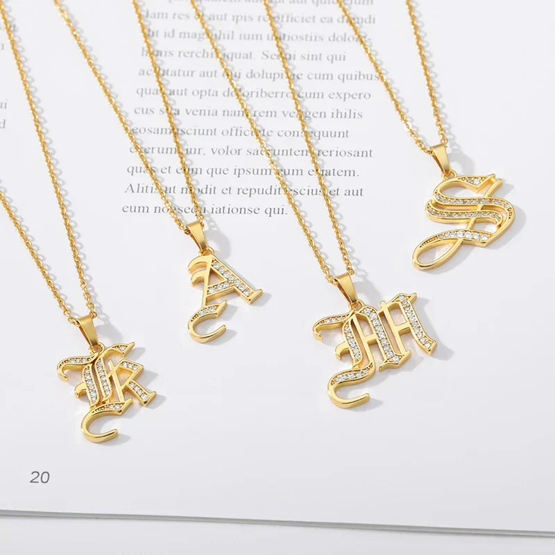 Old English Initial Necklace – Stainless Steel & Zircon by ZEB Jewelry – view 21