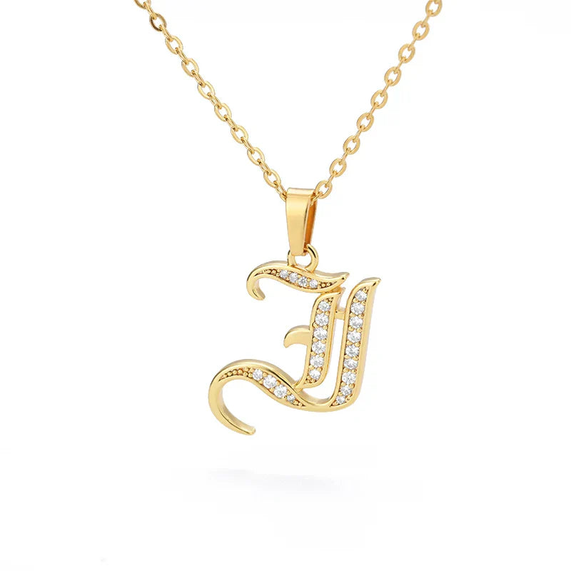 Old English Initial Necklace – Stainless Steel & Zircon by ZEB Jewelry – view 52